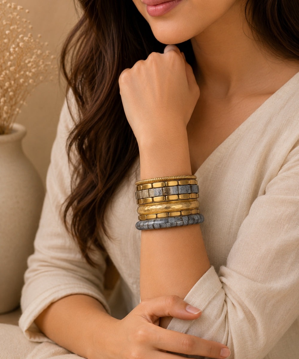 Gold Plated Stone Chips Set of Bangles
