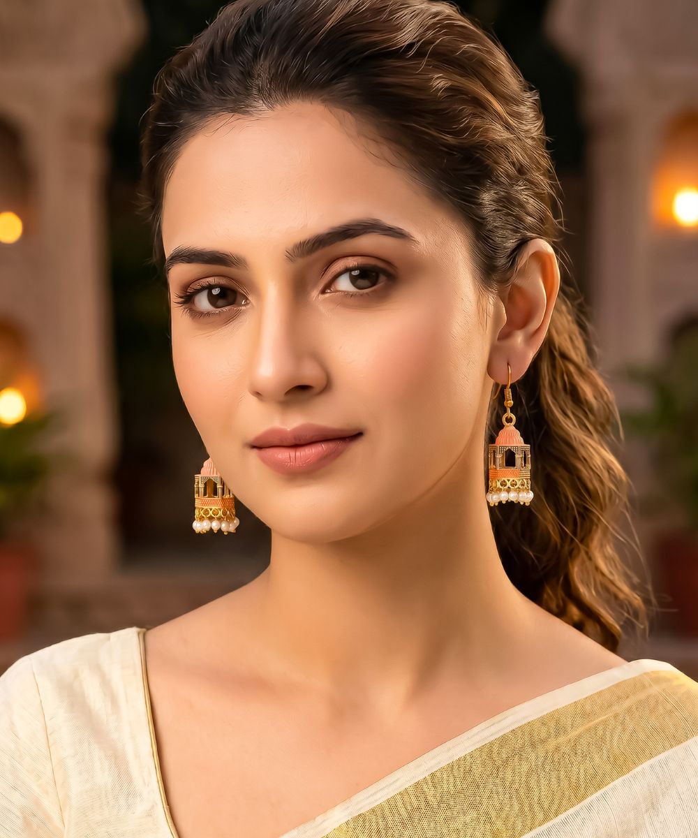 Gold Plated Jarokha Jhumki Earrings