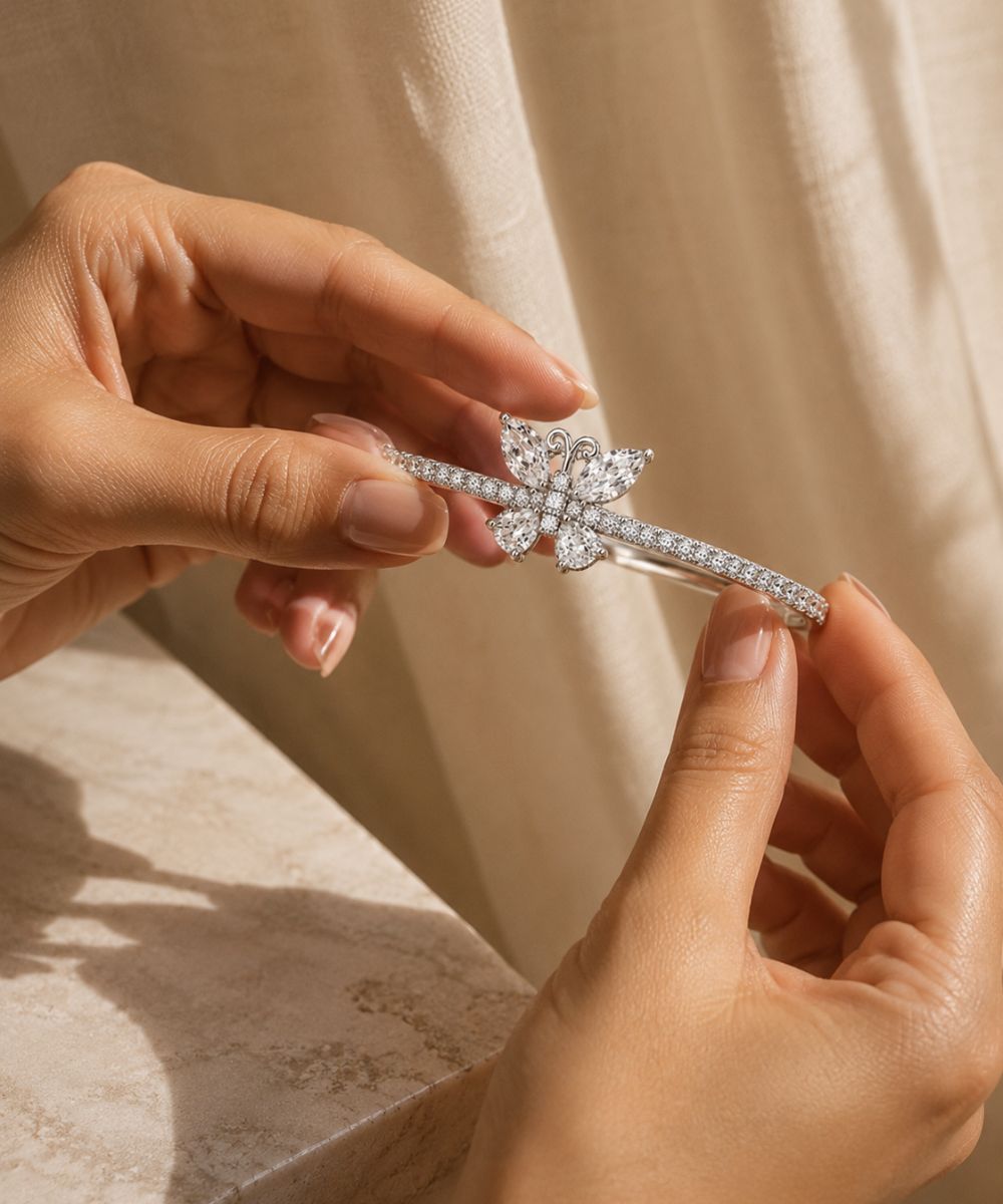 Rhodium Plated Cubic Zirconia Butterfly Style Bracelet
