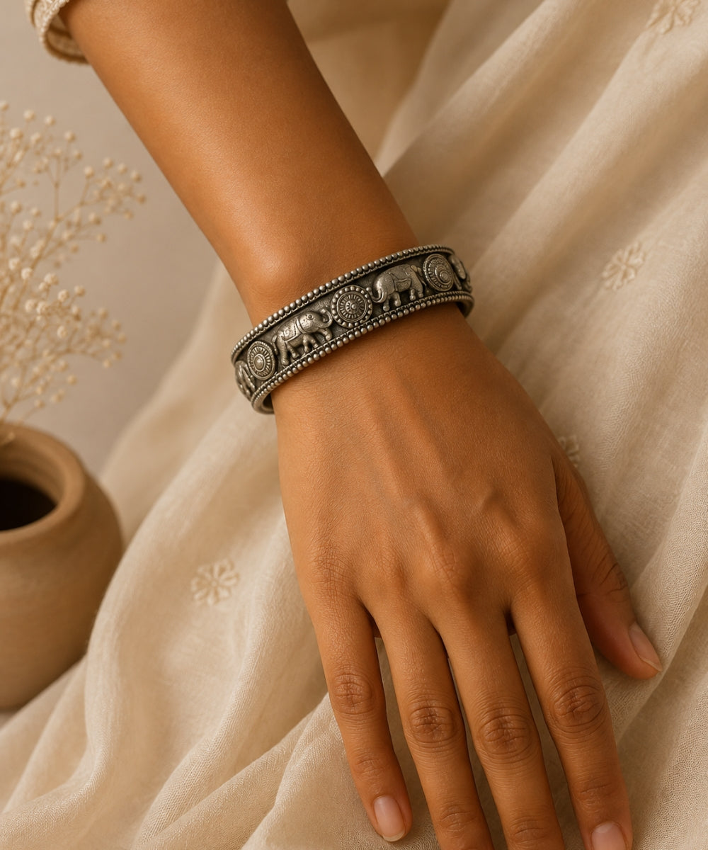 Oxidized Elephant Statement Bangle