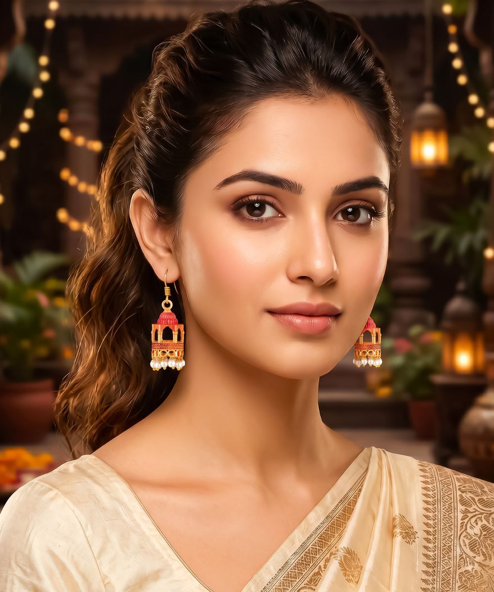 Gold Plated Jarokha Jhumki Earrings