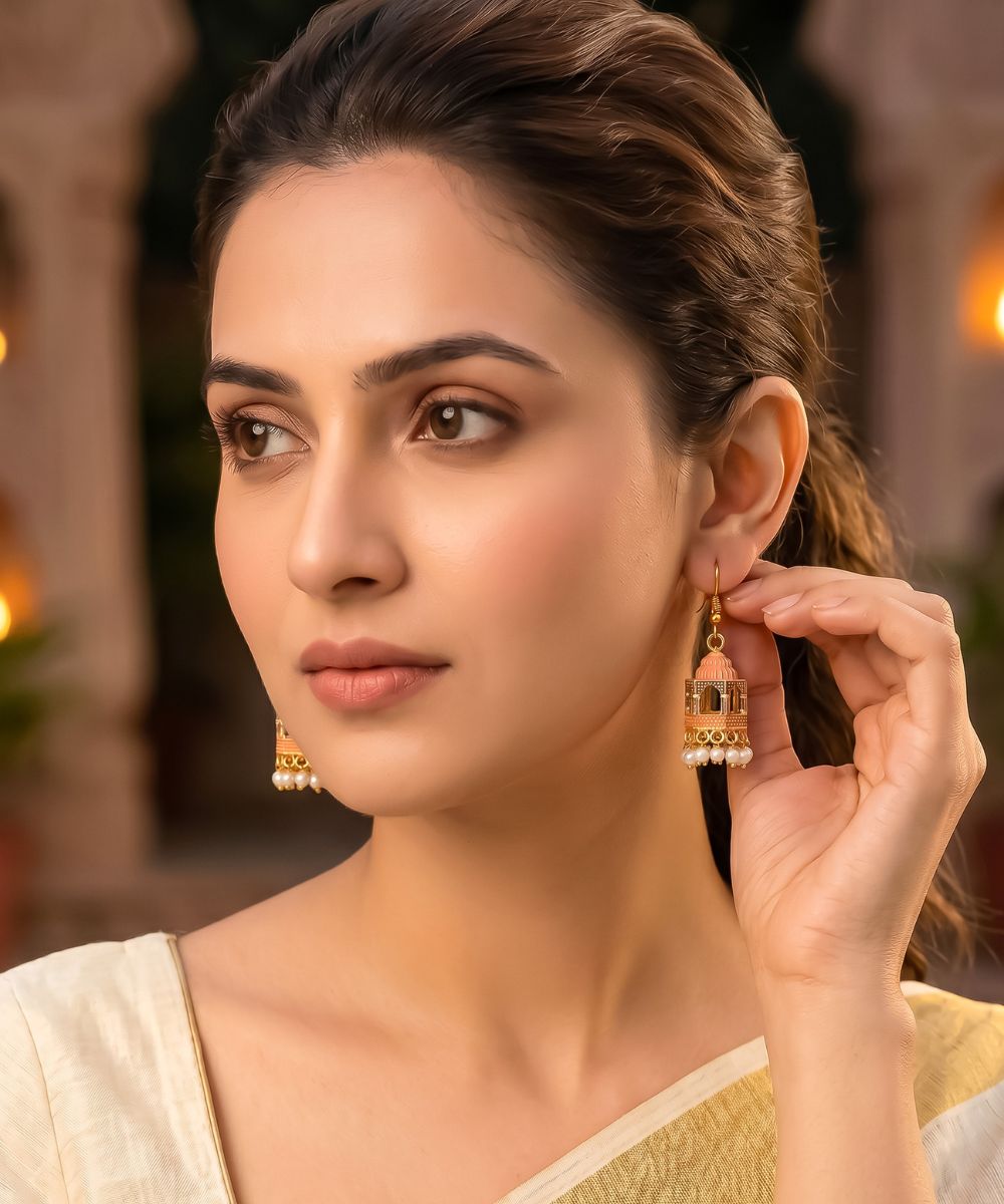 Gold Plated Jarokha Jhumki Earrings