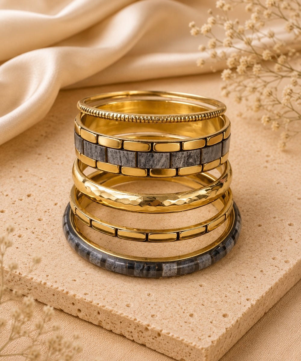 Gold Plated Stone Chips Set of Bangles