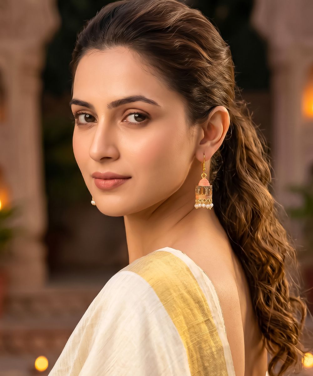 Gold Plated Jarokha Jhumki Earrings