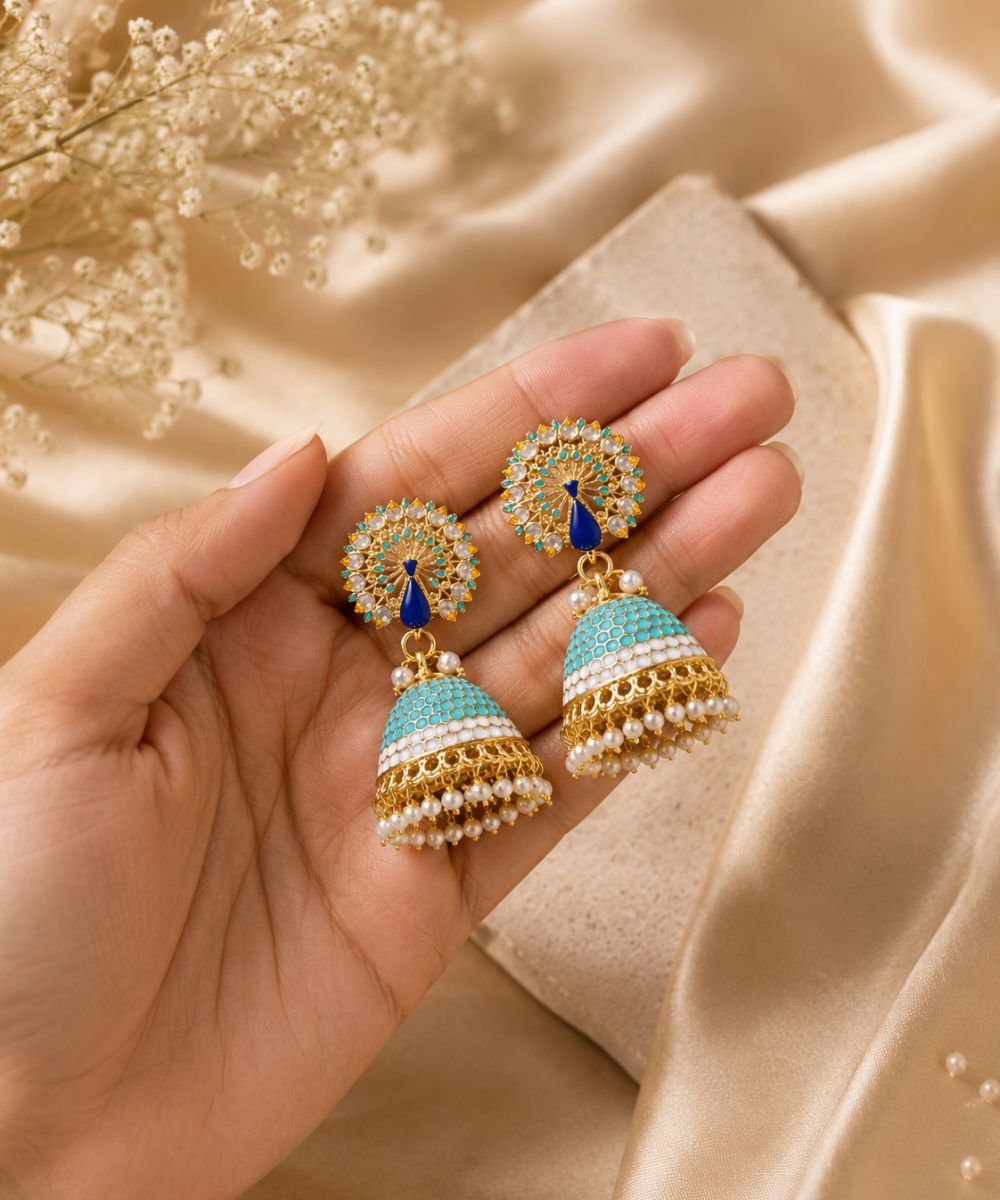 Gold Plated Peacock Style Jhumki Earrings
