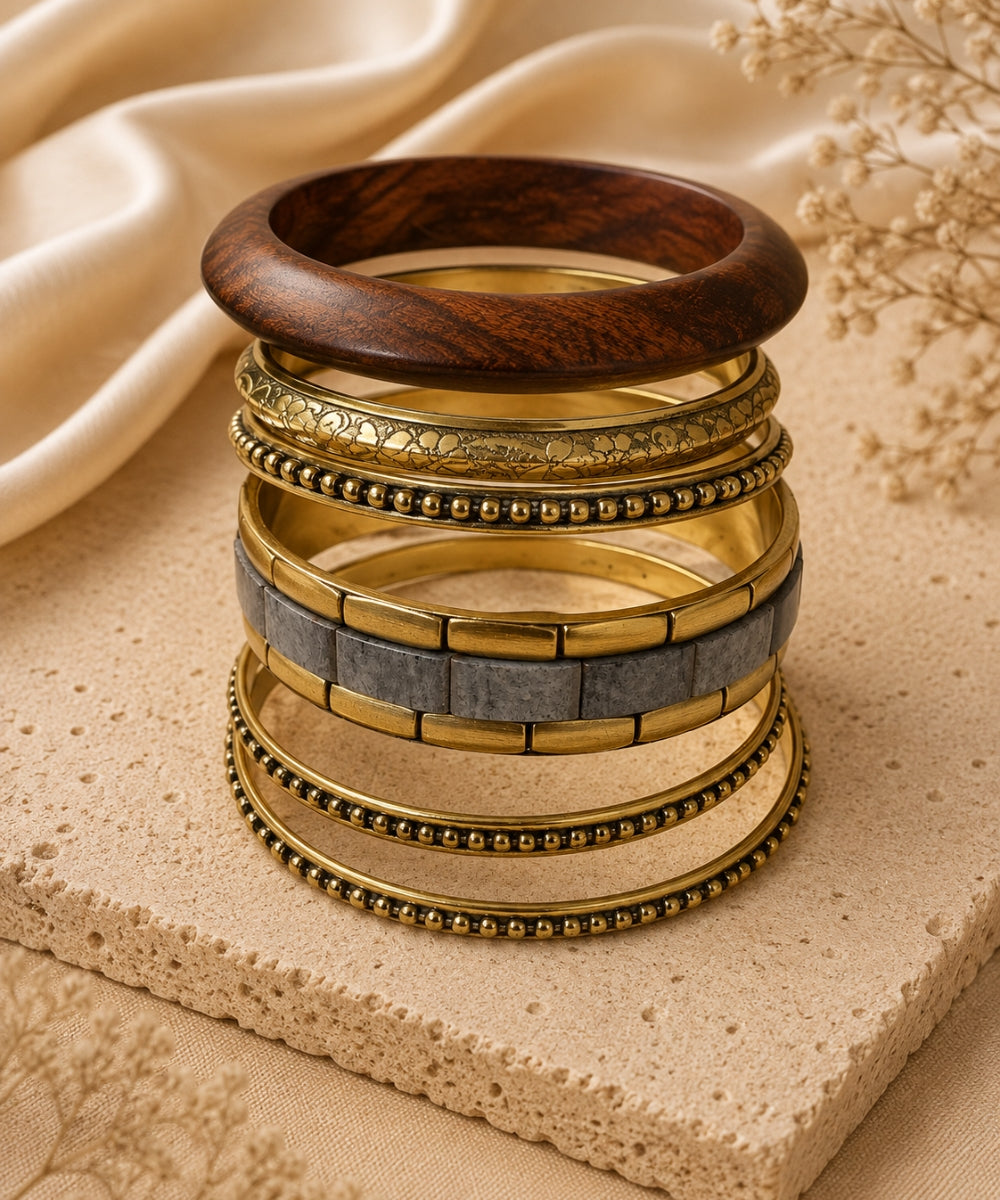 Gold Plated Stone Chips Set of Bangles