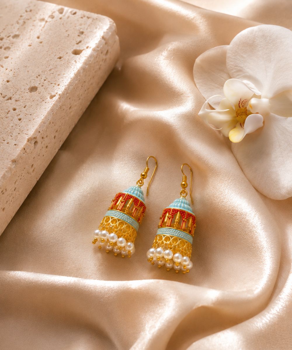 Gold Plated Jarokha Jhumki Earrings
