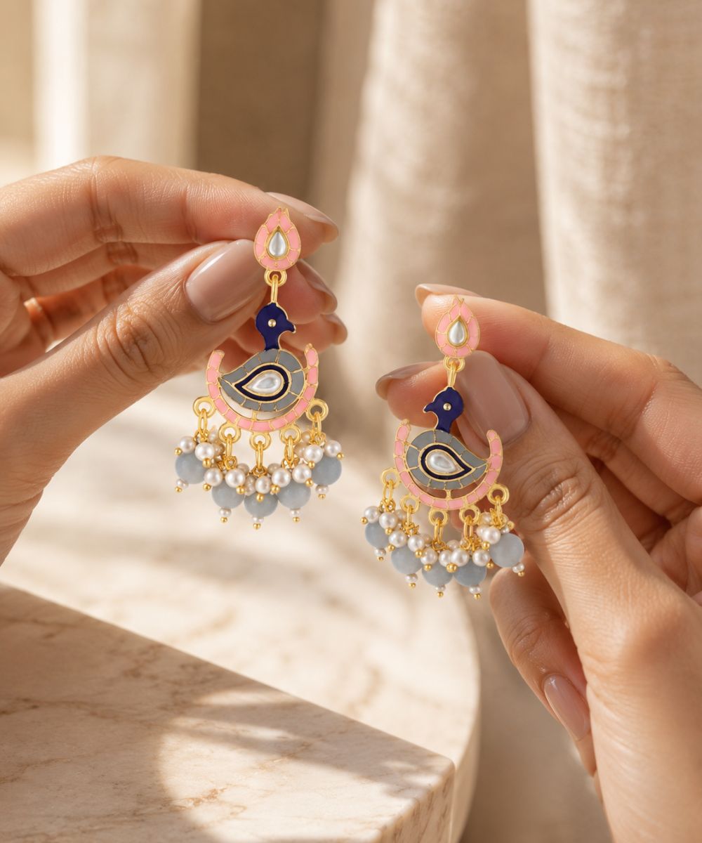 Gold Plated Peacock Style Drop Earrings