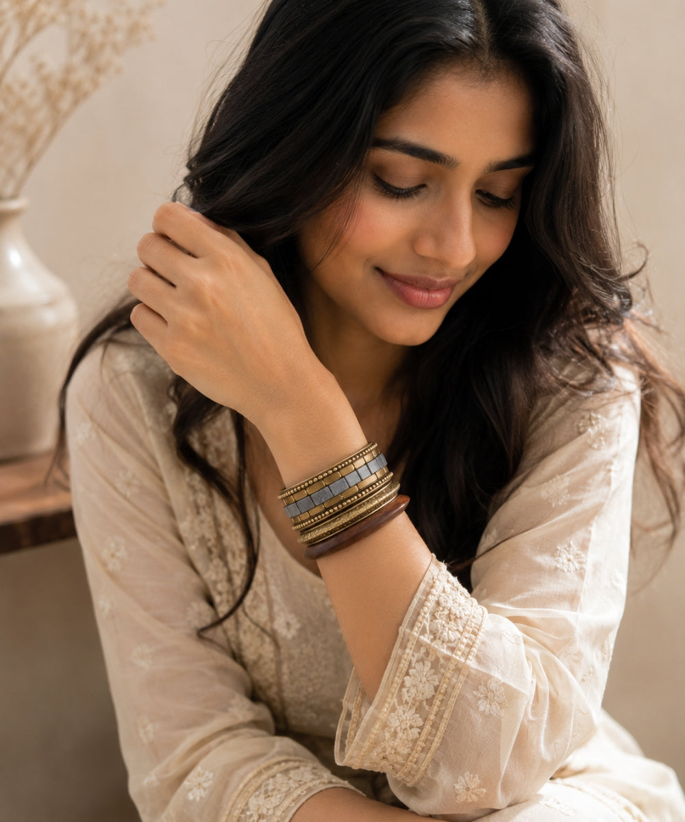 Gold Plated Stone Chips Set of Bangles