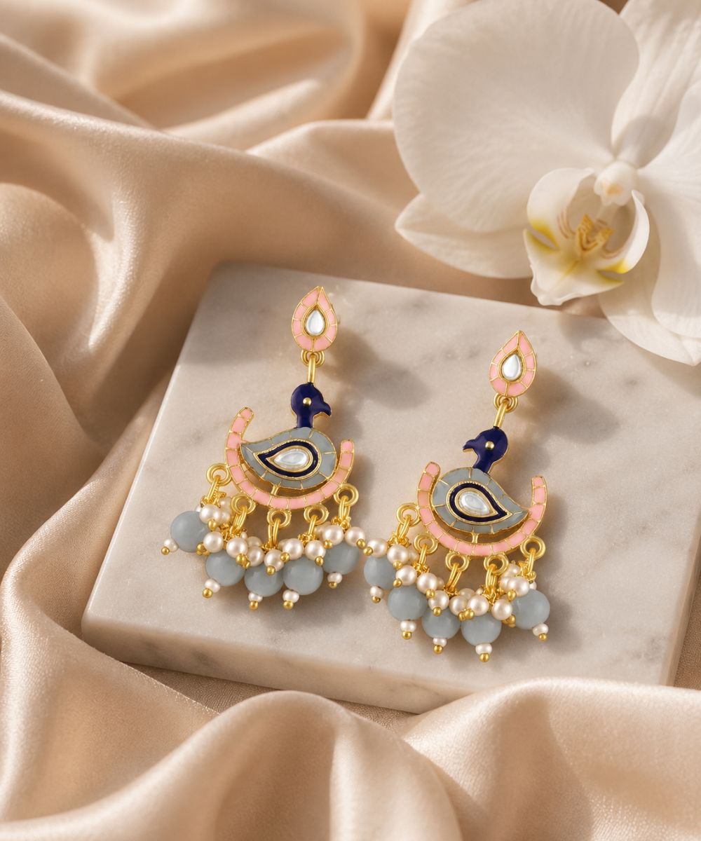 Gold Plated Peacock Style Drop Earrings