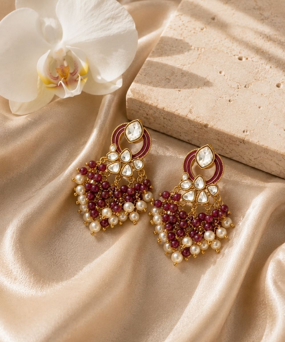 Gold Plated Kundan Pearl Drop Earrings