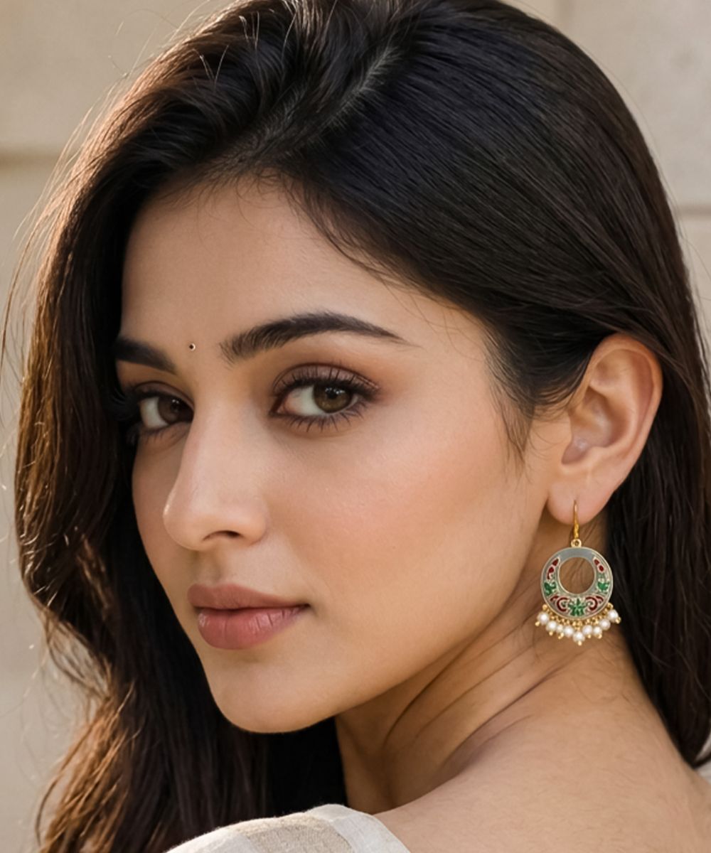 Gold-Plated Enamel Pearl Drop Earrings