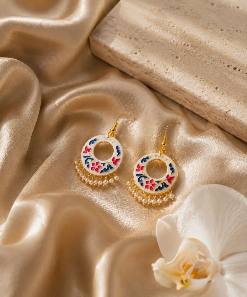 Gold-Plated Enamel Pearl Drop Earrings