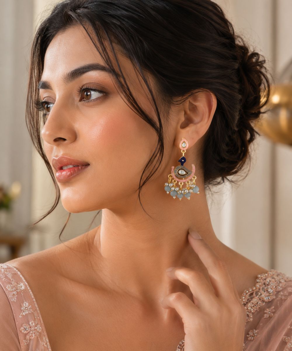 Gold Plated Peacock Style Drop Earrings