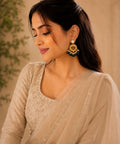 Gold Plated Kundan Navy Blue Pearl Drop Earrings