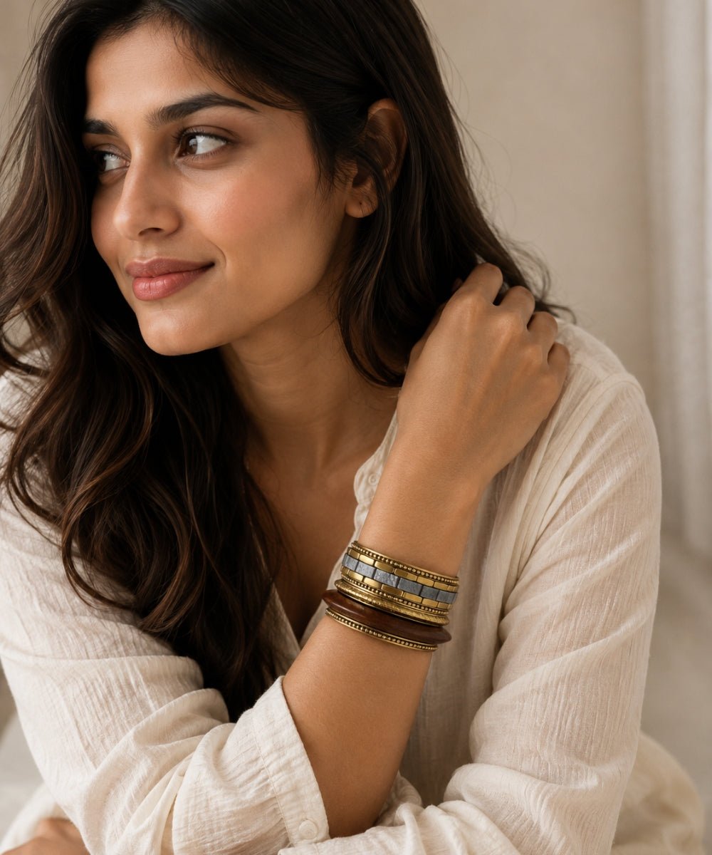 Gold Plated Stone Chips Set of Bangles