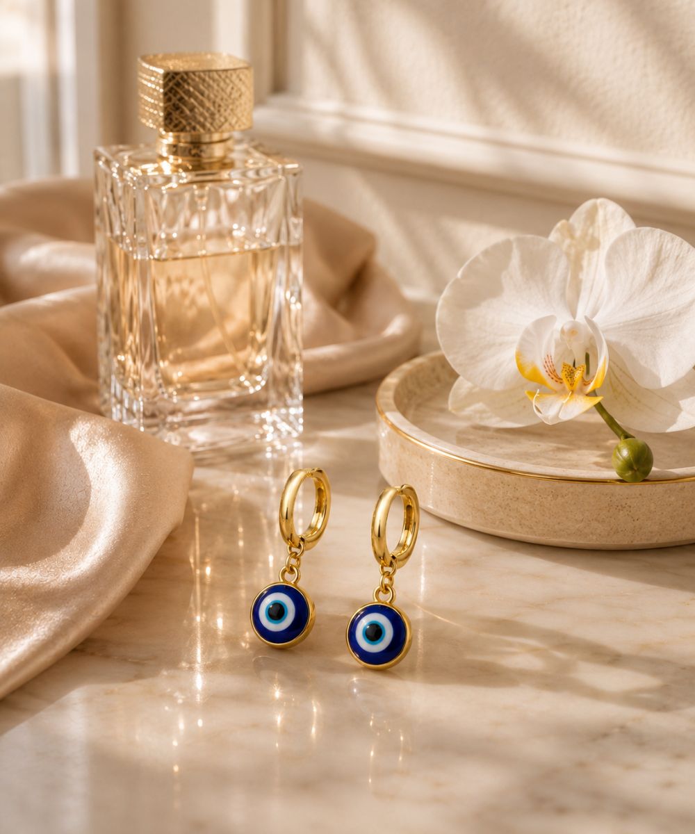 Gold-Plated Evil Eye Drop Earrings