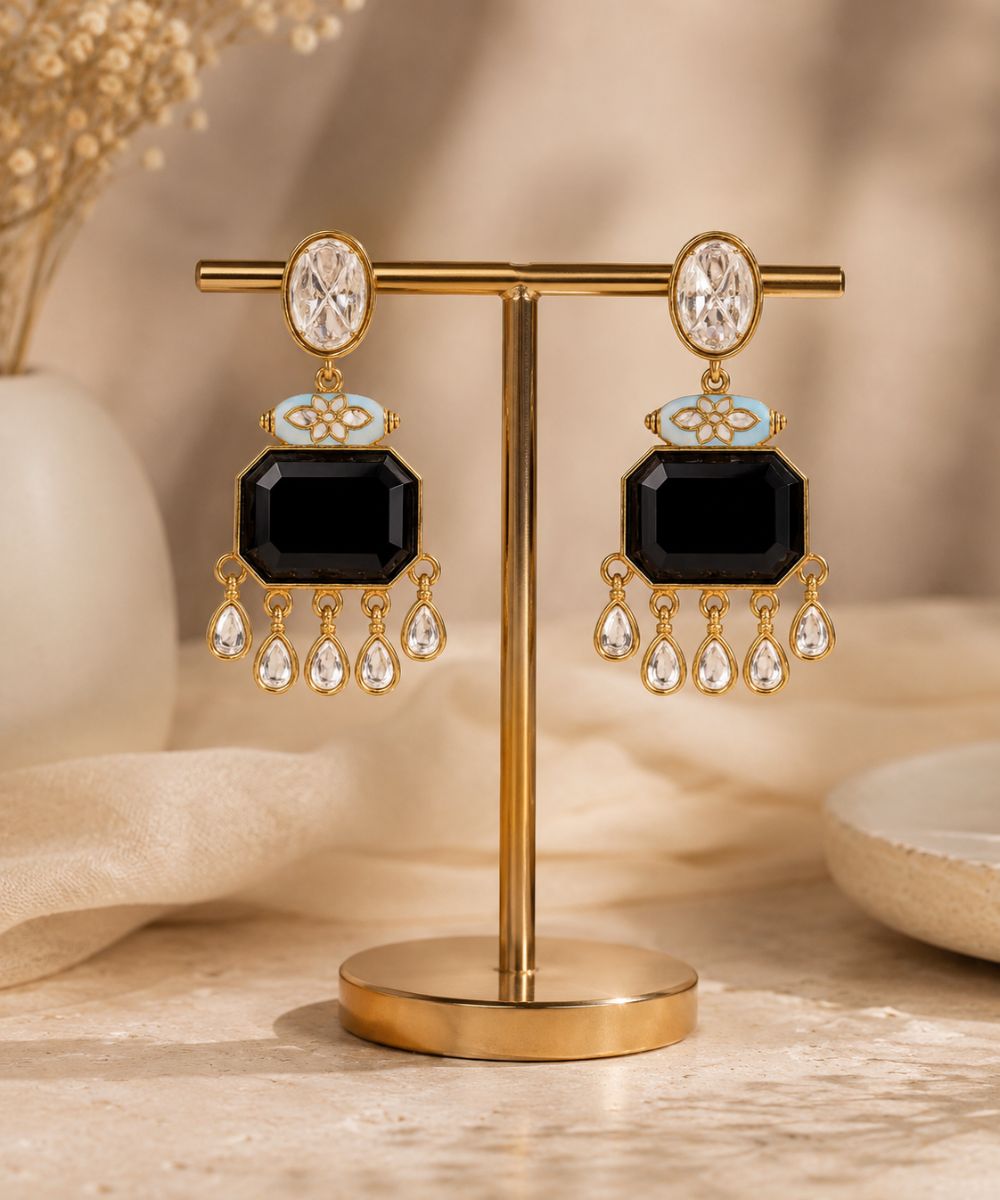 Gold Plated Meenakari Kundan Drop Earrings