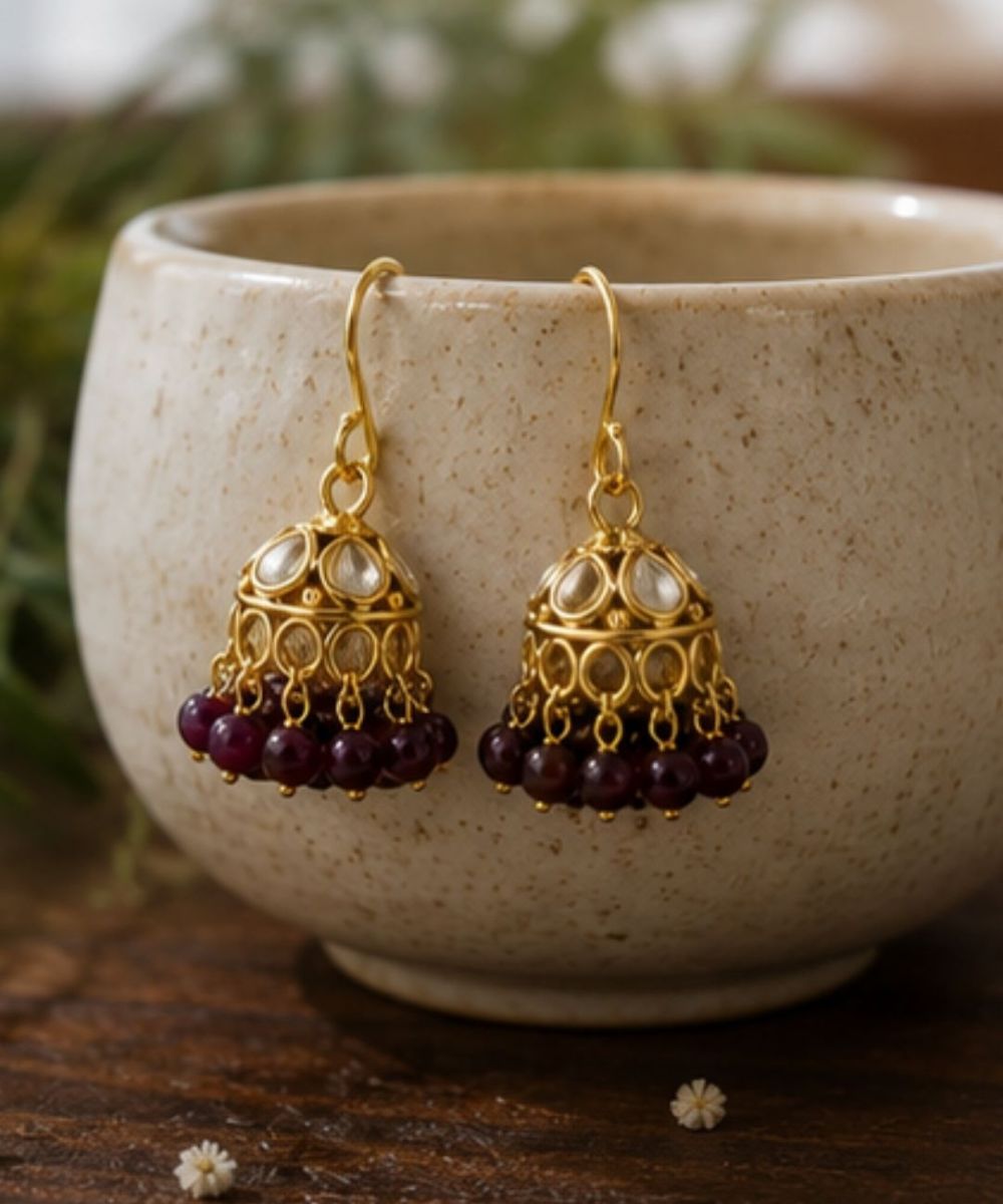 Gold Plated Kundan Pearl Jhumki Earrings
