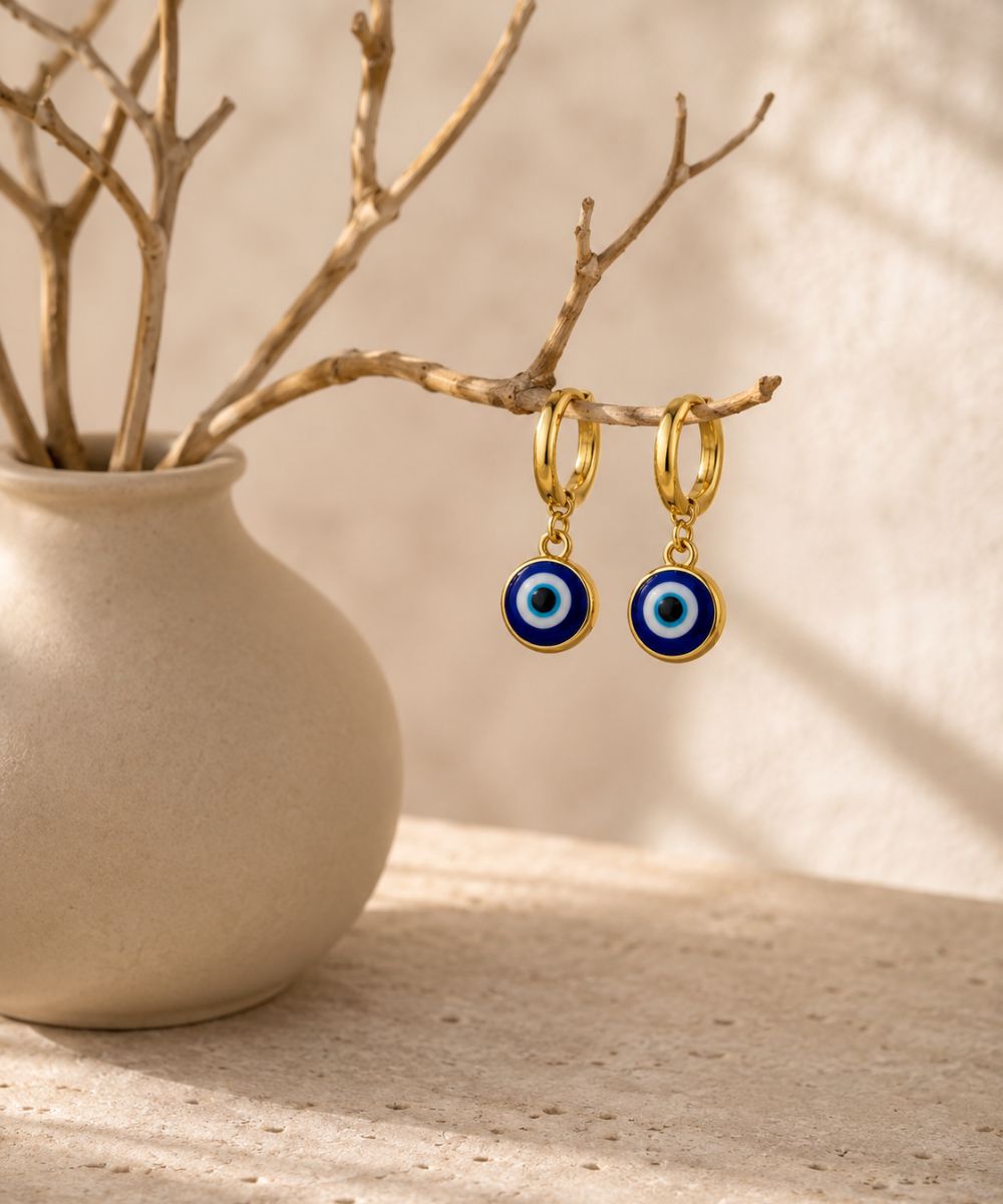 Gold-Plated Evil Eye Drop Earrings
