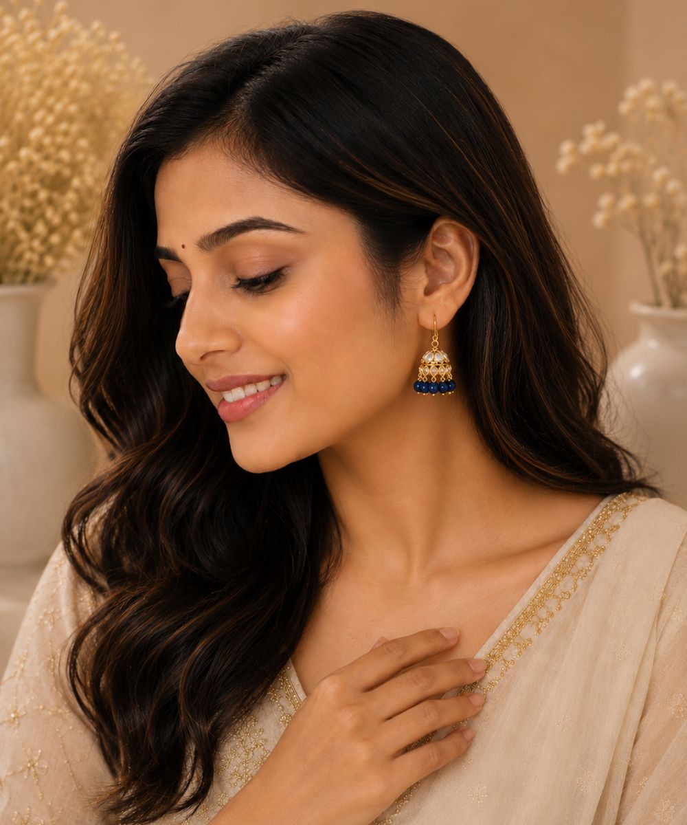 Gold Plated Kundan Pearl Jhumki Earrings