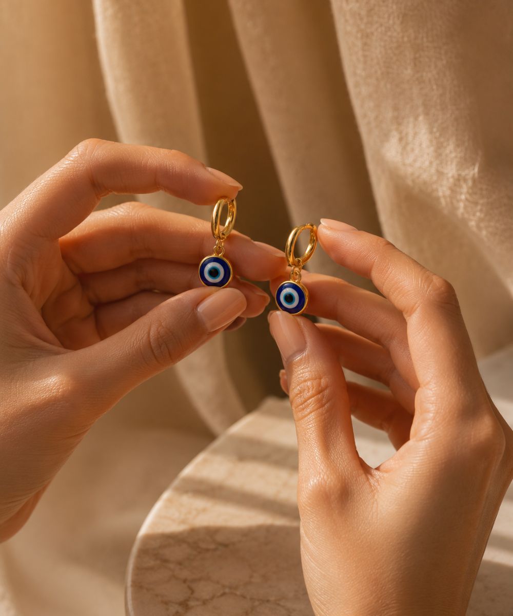 Gold-Plated Evil Eye Drop Earrings