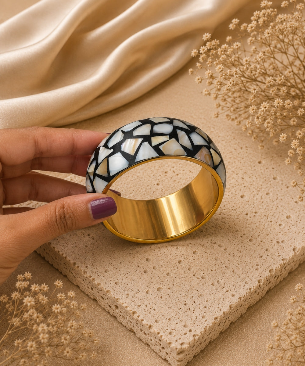 Gold Plated Aurora Stone Chip Bangle