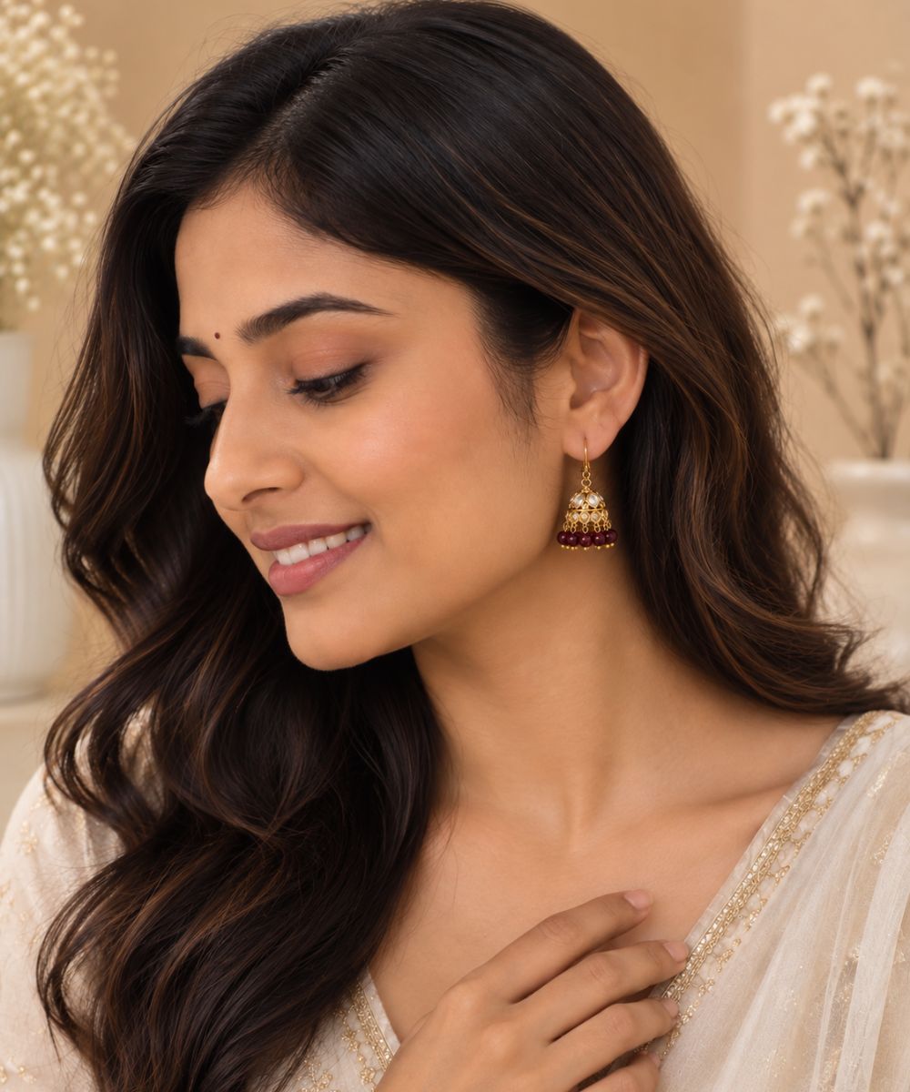 Gold Plated Kundan Pearl Jhumki Earrings