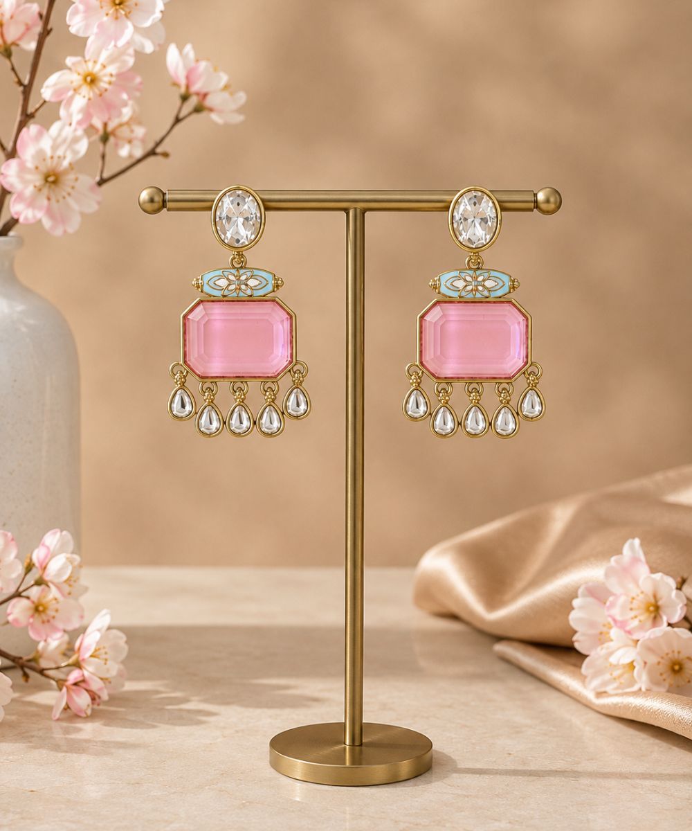 Gold Plated Meenakari Kundan Drop Earrings