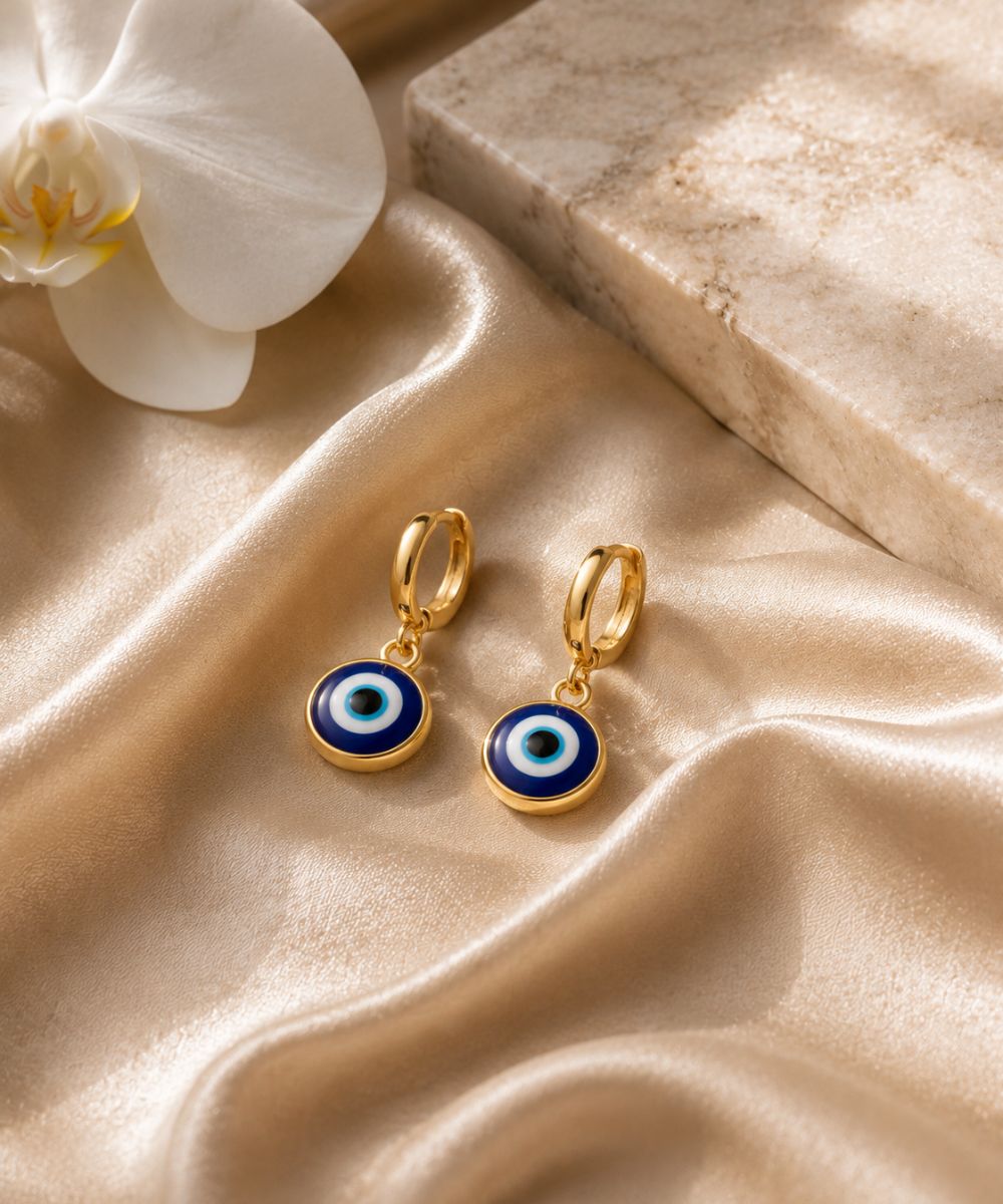 Gold-Plated Evil Eye Drop Earrings