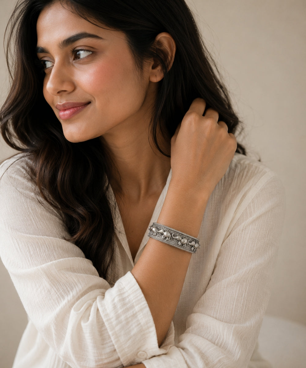 Oxidized Elephant Statement Bangle
