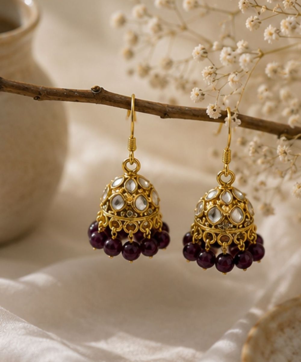 Gold Plated Kundan Pearl Jhumki Earrings