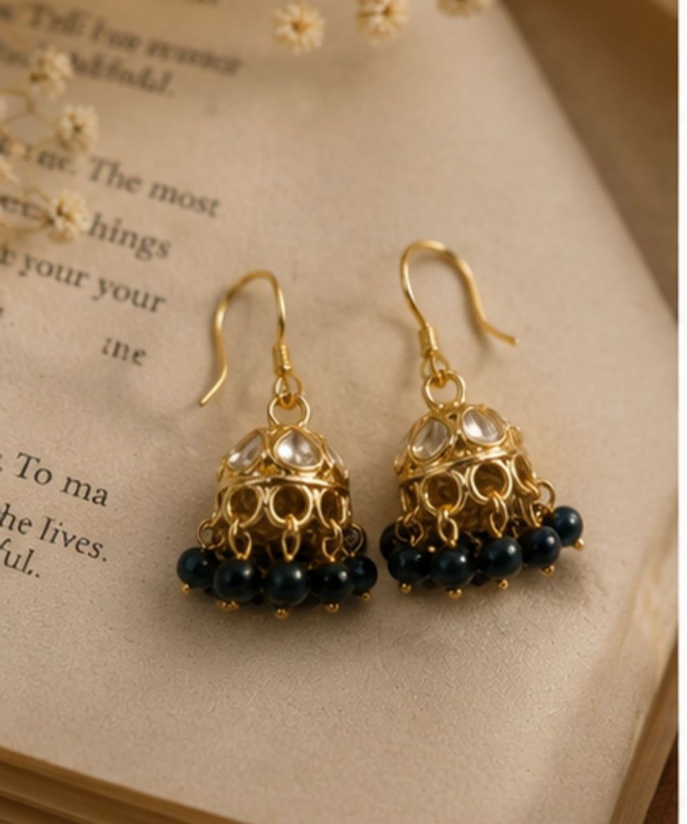 Gold Plated Kundan Pearl Jhumki Earrings