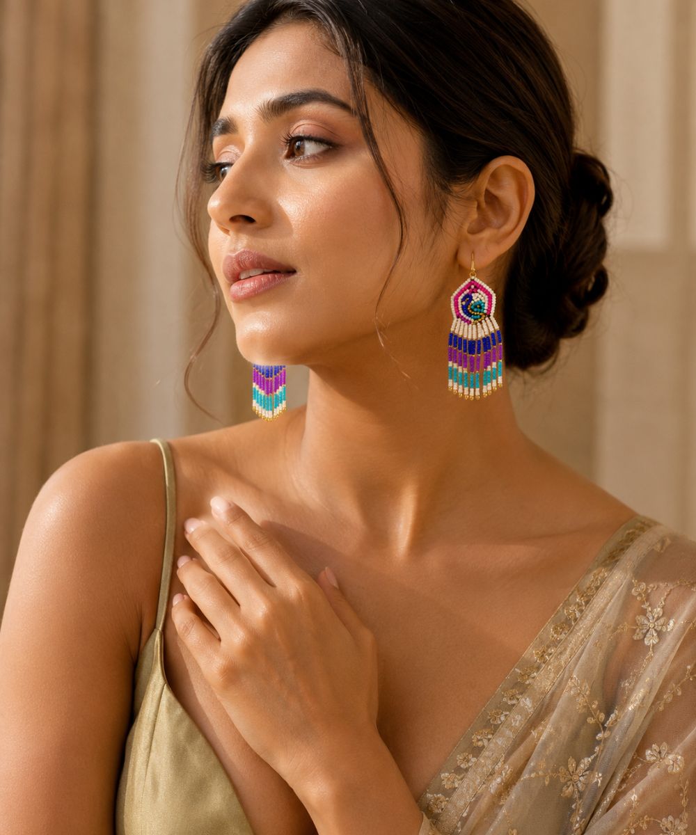 Gold Plated Multicolour Butterfly Seed Bead Drop Earrings