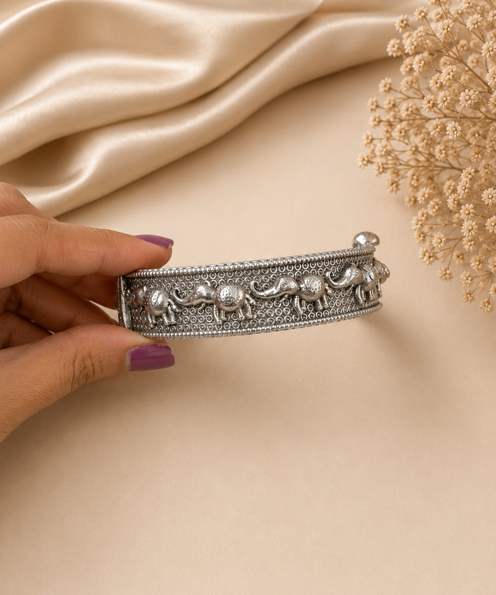Oxidized Elephant Statement Bangle