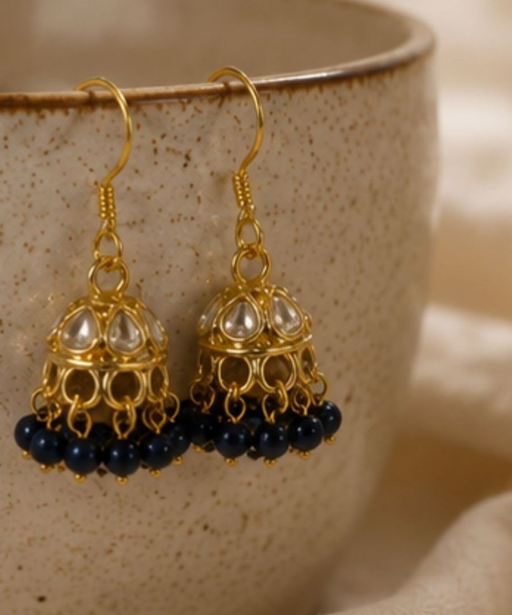 Gold Plated Kundan Pearl Jhumki Earrings