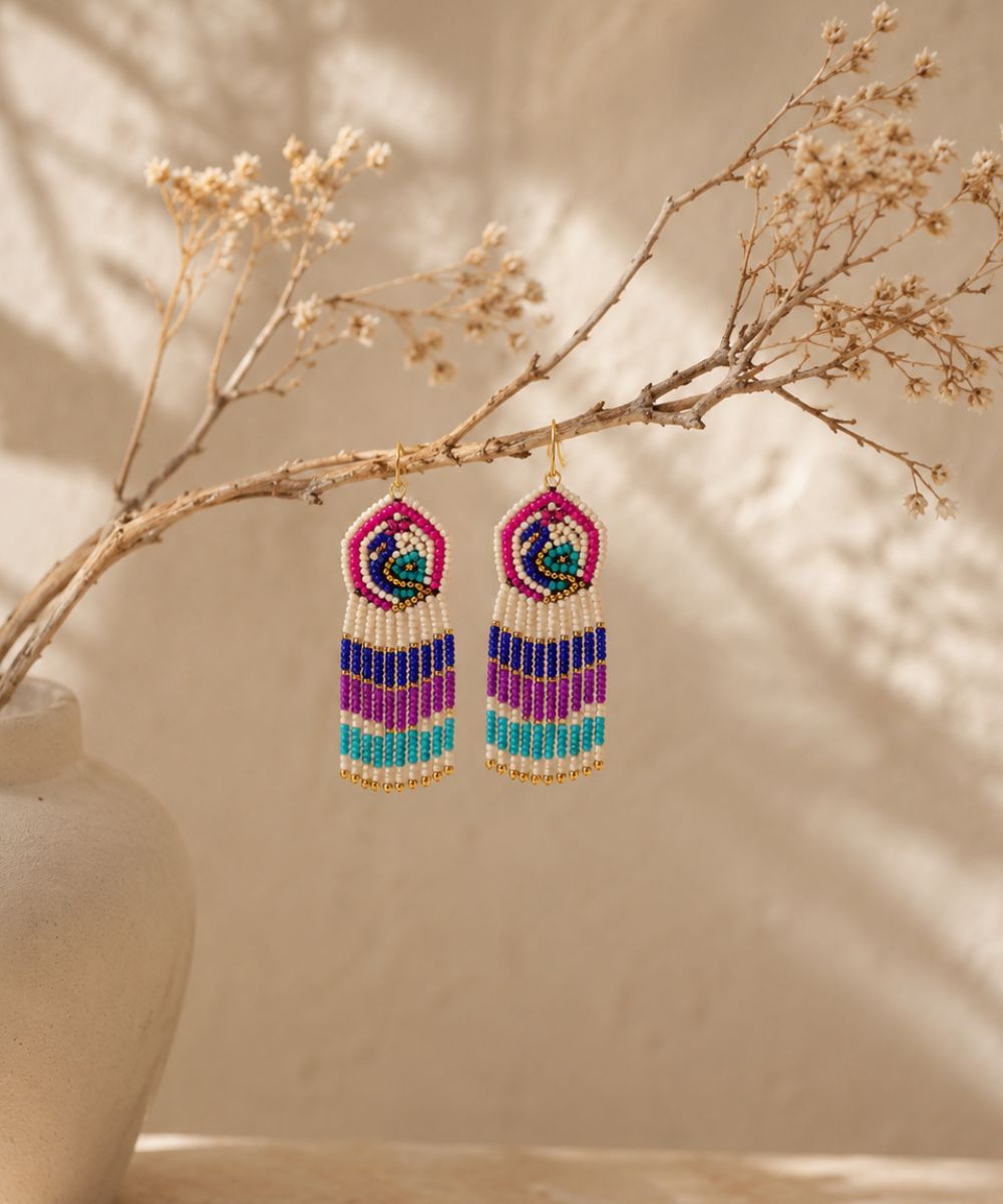 Gold Plated Multicolour Butterfly Seed Bead Drop Earrings