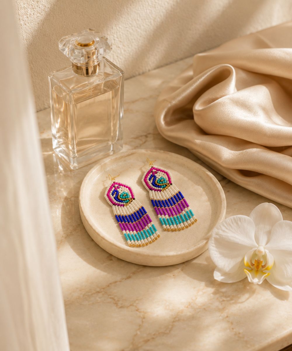 Gold Plated Multicolour Butterfly Seed Bead Drop Earrings