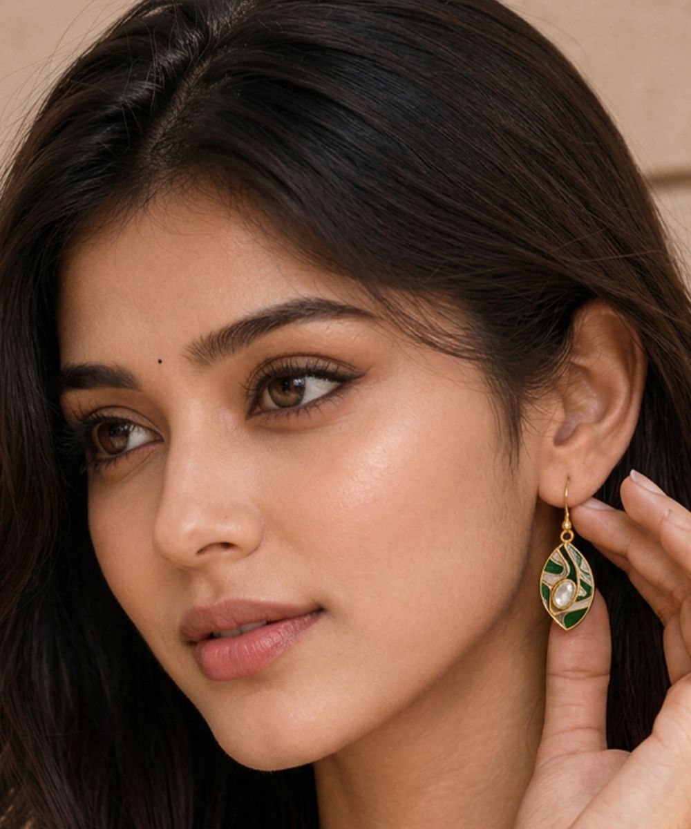 Gold-Plated Kundan Drop Earrings