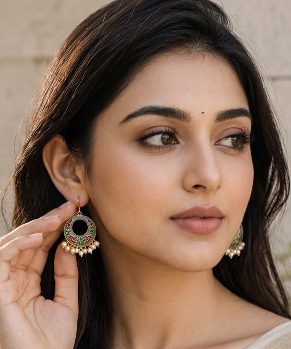 Gold-Plated Enamel Pearl Drop Earrings