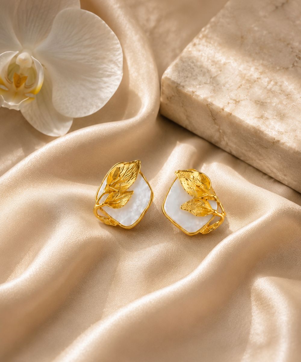 Gold Plated Mother of Pearl Stud Earrings