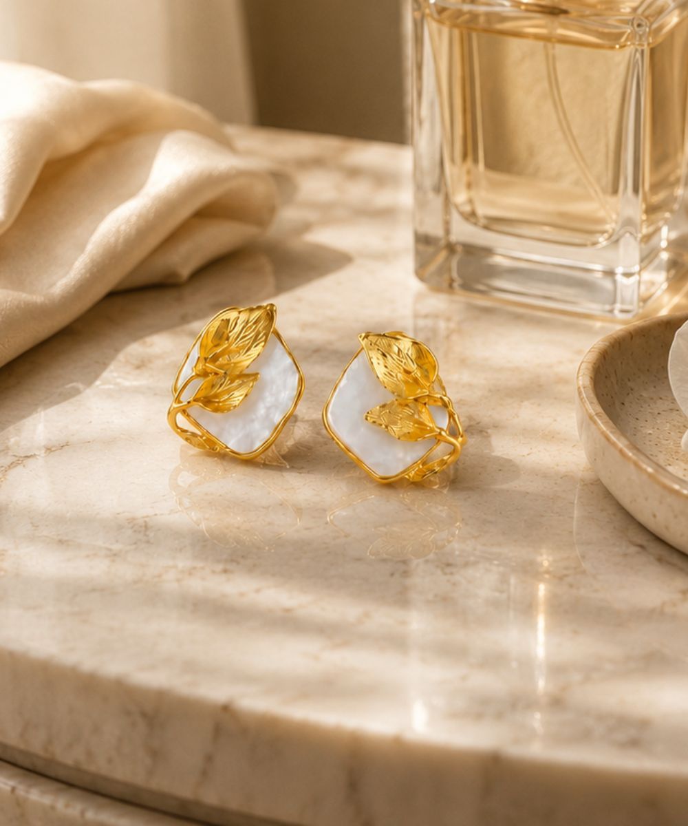 Gold Plated Mother of Pearl Stud Earrings
