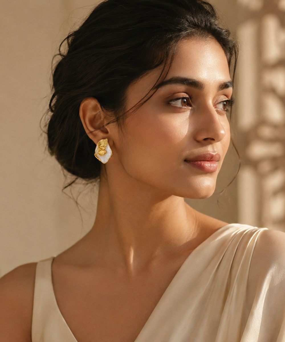 Gold Plated Mother of Pearl Stud Earrings