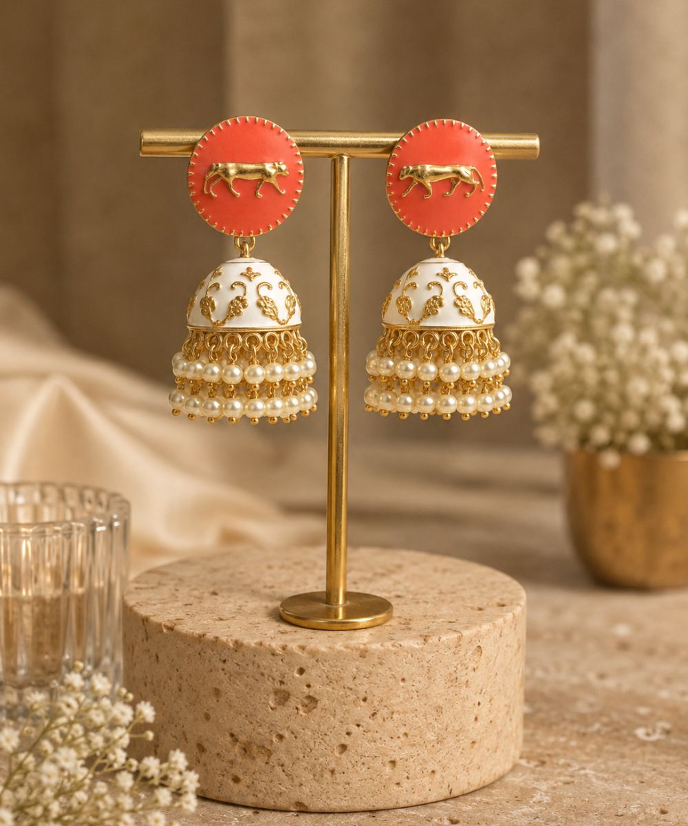 Gold Plated Enamel Jhumki Earrings