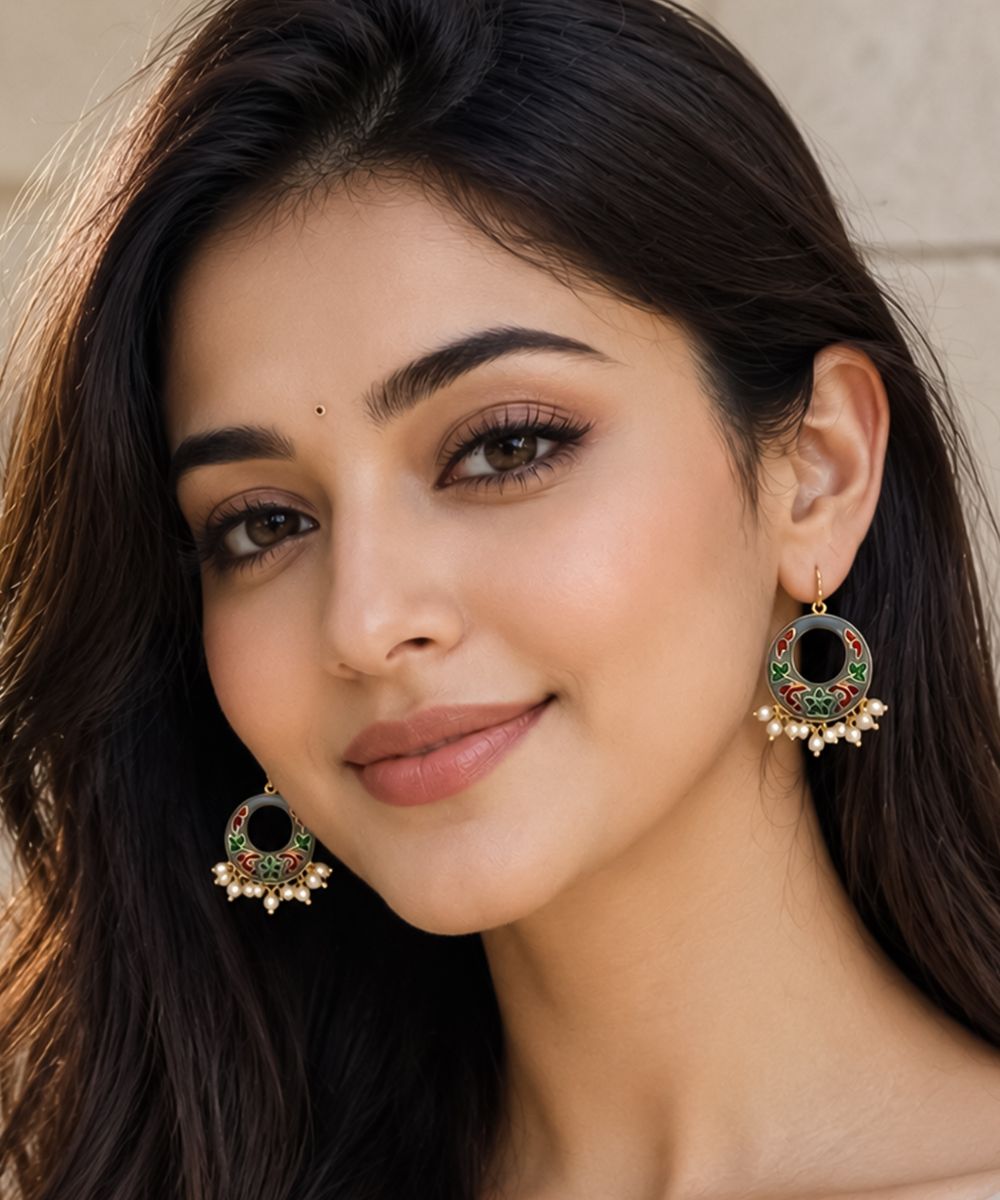 Gold-Plated Enamel Pearl Drop Earrings
