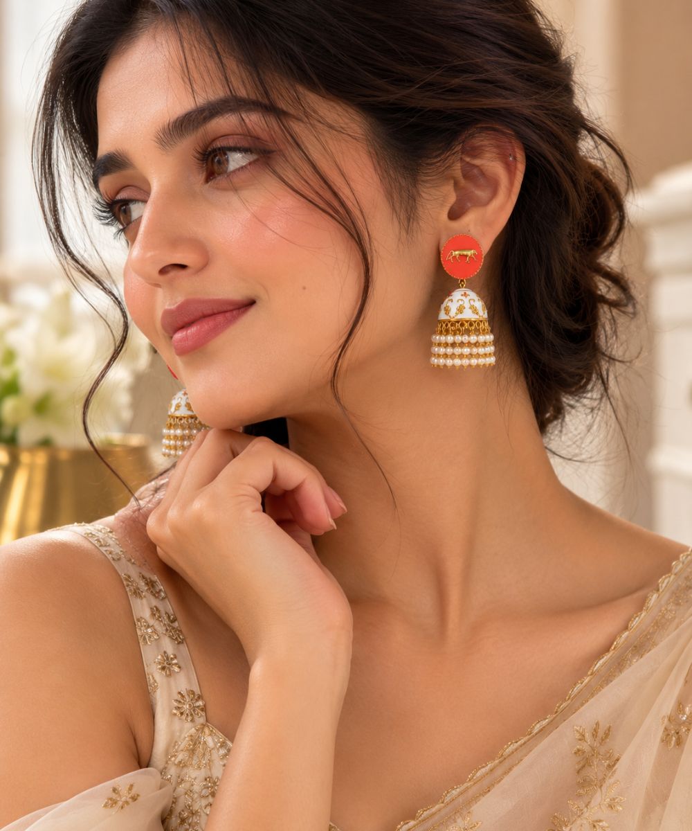 Gold Plated Enamel Jhumki Earrings