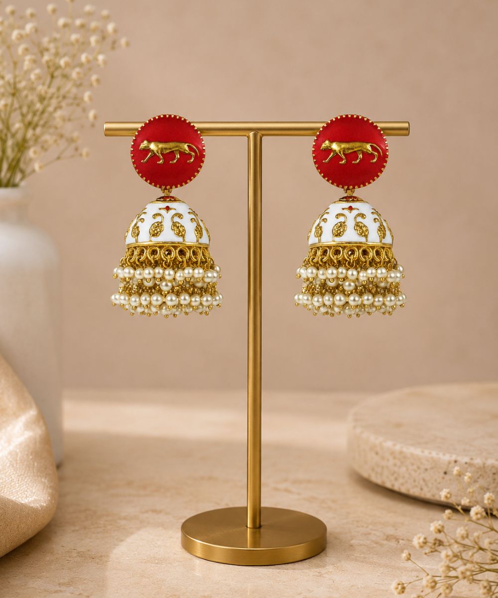 Gold Plated Enamel Jhumki Earrings