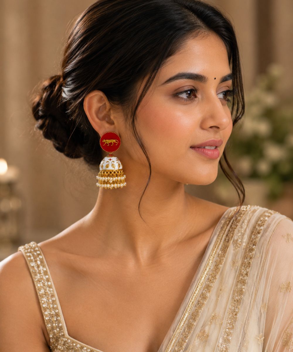 Gold Plated Enamel Jhumki Earrings