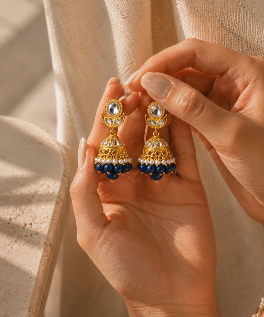 Gold Plated Kundan Jhumki Earrings