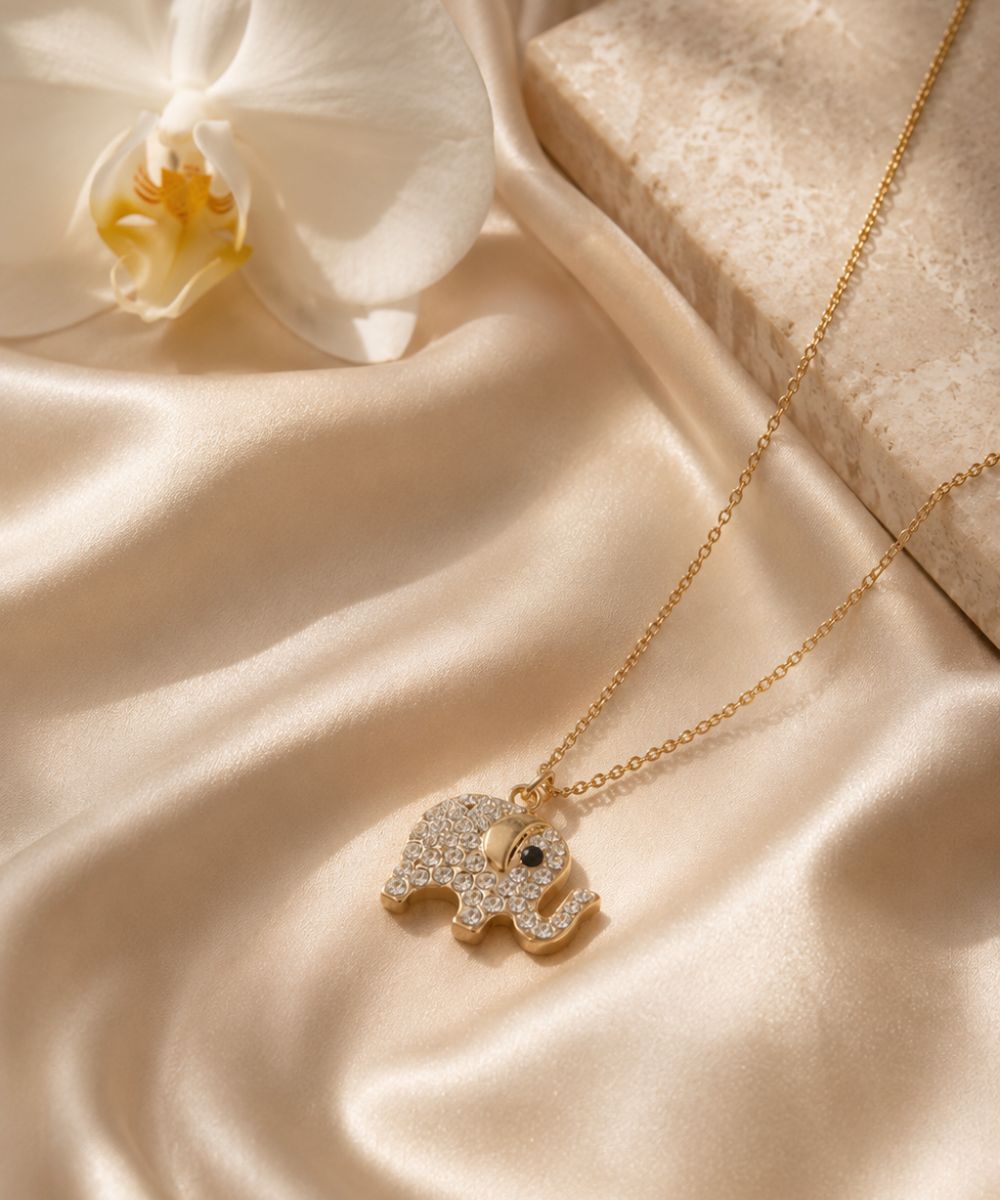 Gold Plated Elephant Charm Evil Eye Pendant Necklace